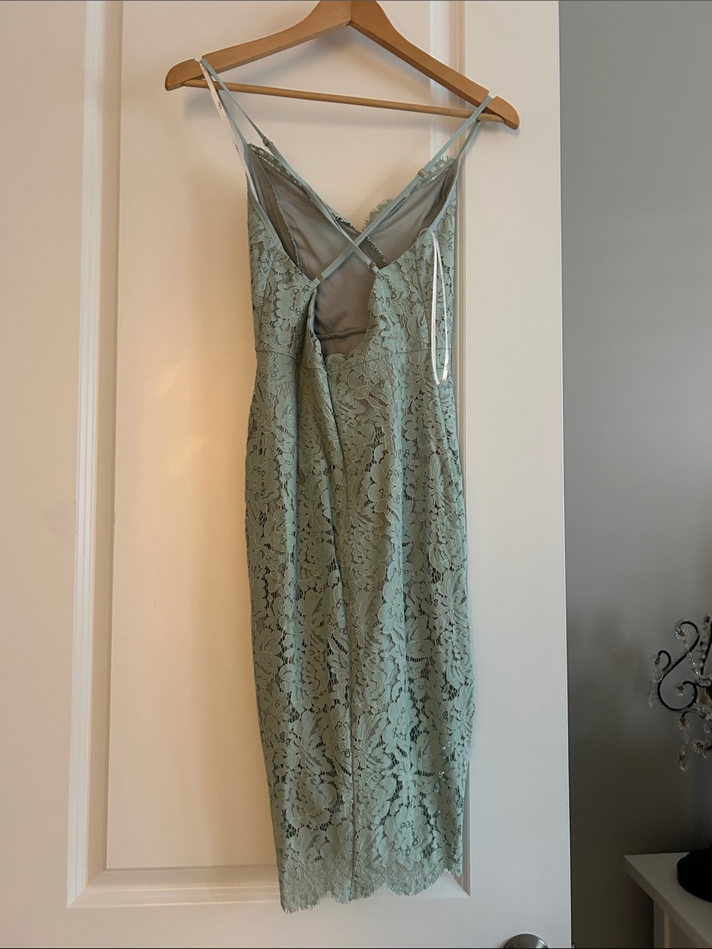 Lulu's Sage Green Lace Slip Dress with Floral Overlay - Picture 3 of 3